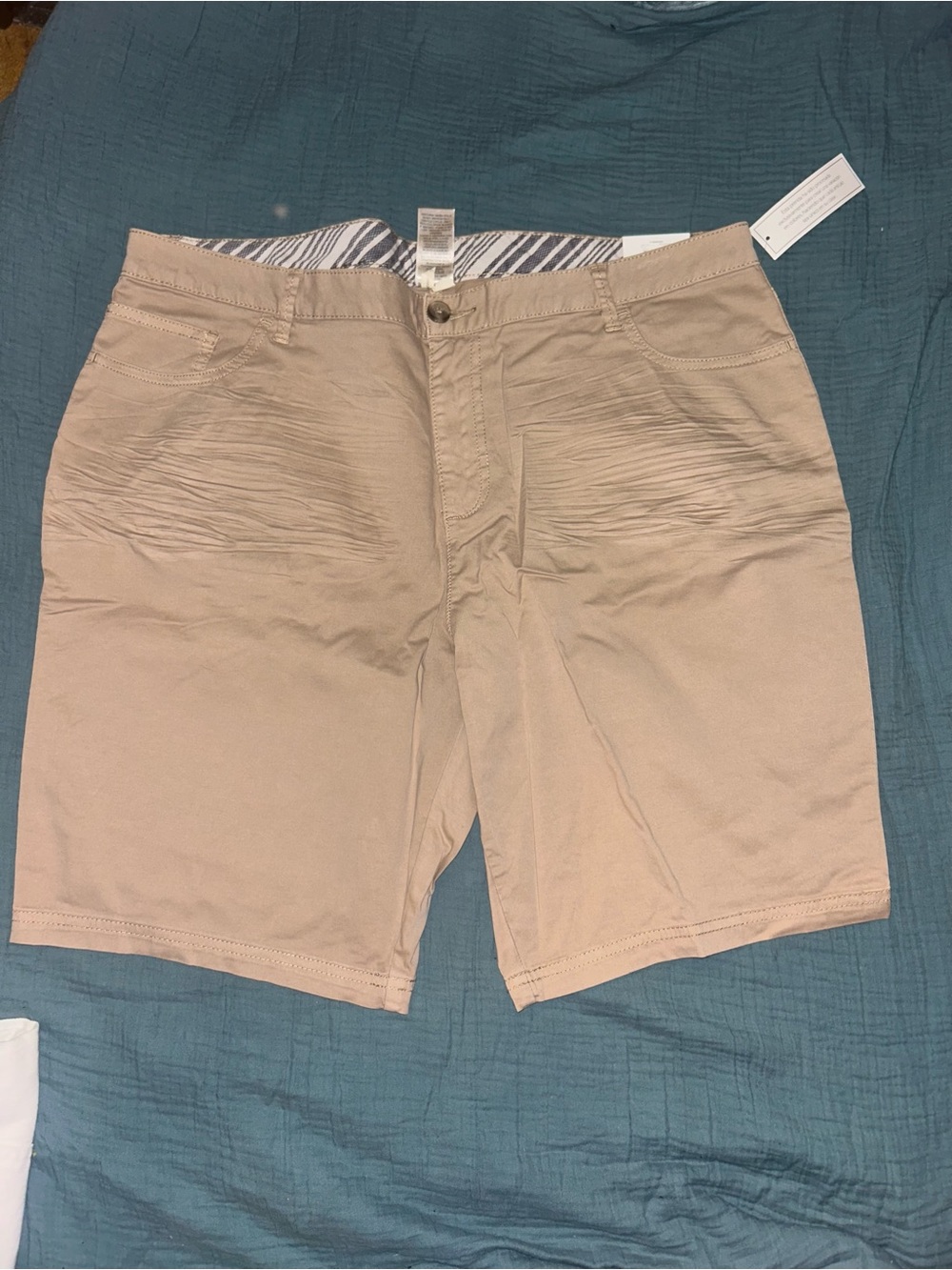 Tan Bermuda mid rise slim fit shorts